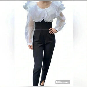 Vintage RARE organza Jumpsuit. Xs-S ruffle stirrup bottom unique Christmas Xmas